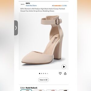 IDIFU Women's Cream Ankle Strap Block Heels